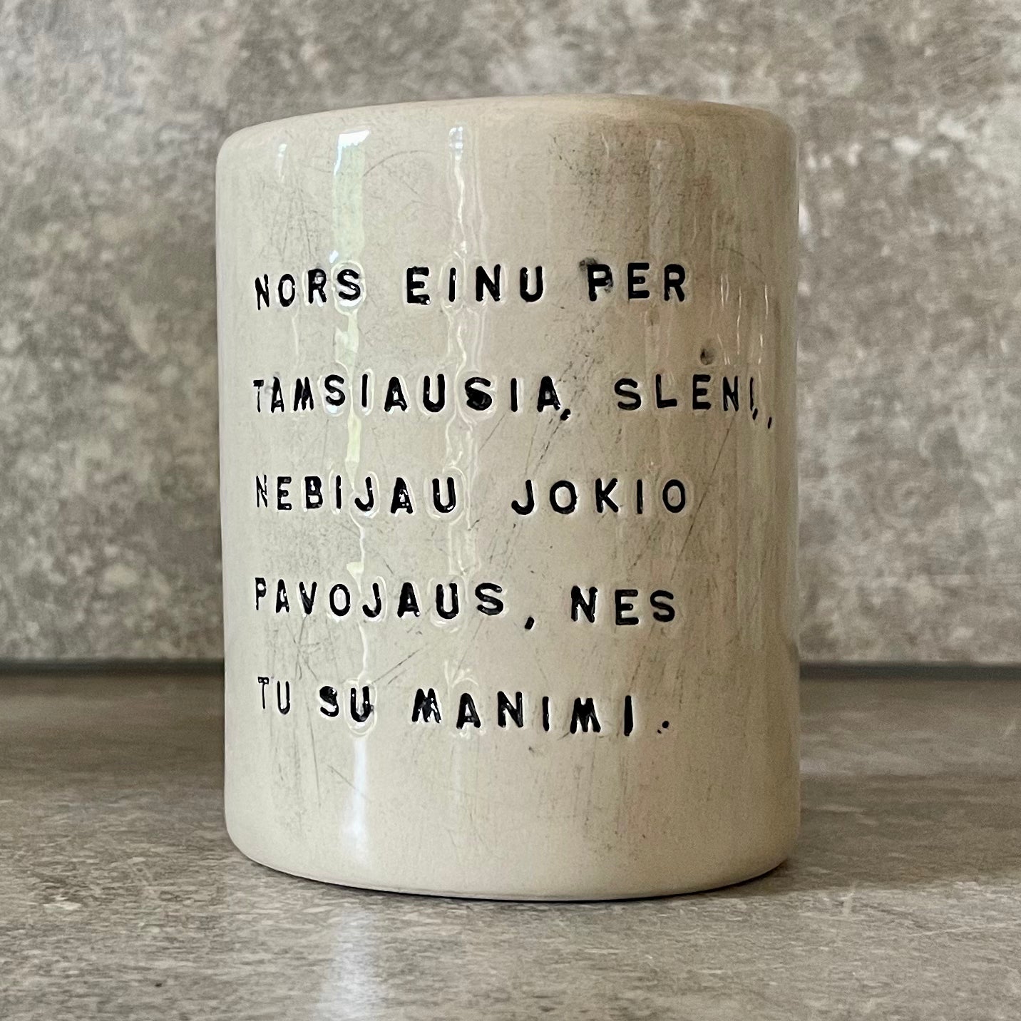 Tumbler mug with quote from Bible in Lithuanian
