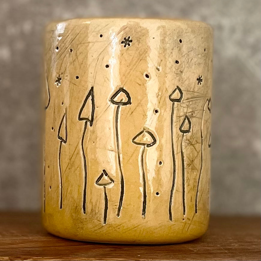 Yellow mushroom mug