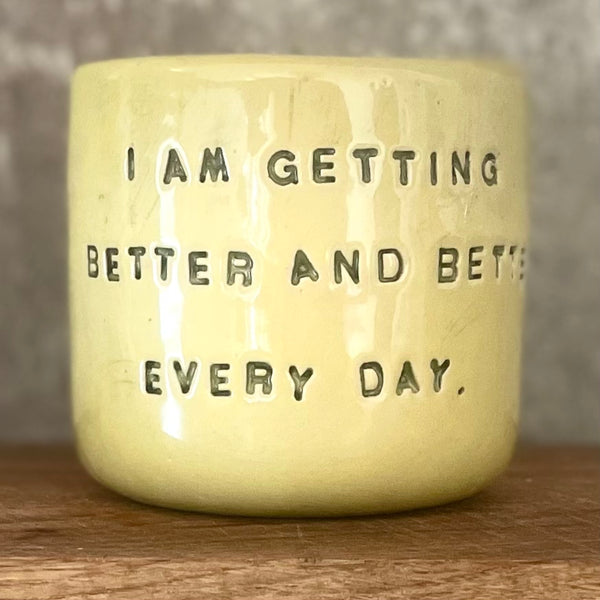 Yellow affirmation mug about healing and improving