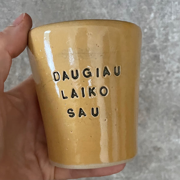 Tumbler mug with words in Lithuanian