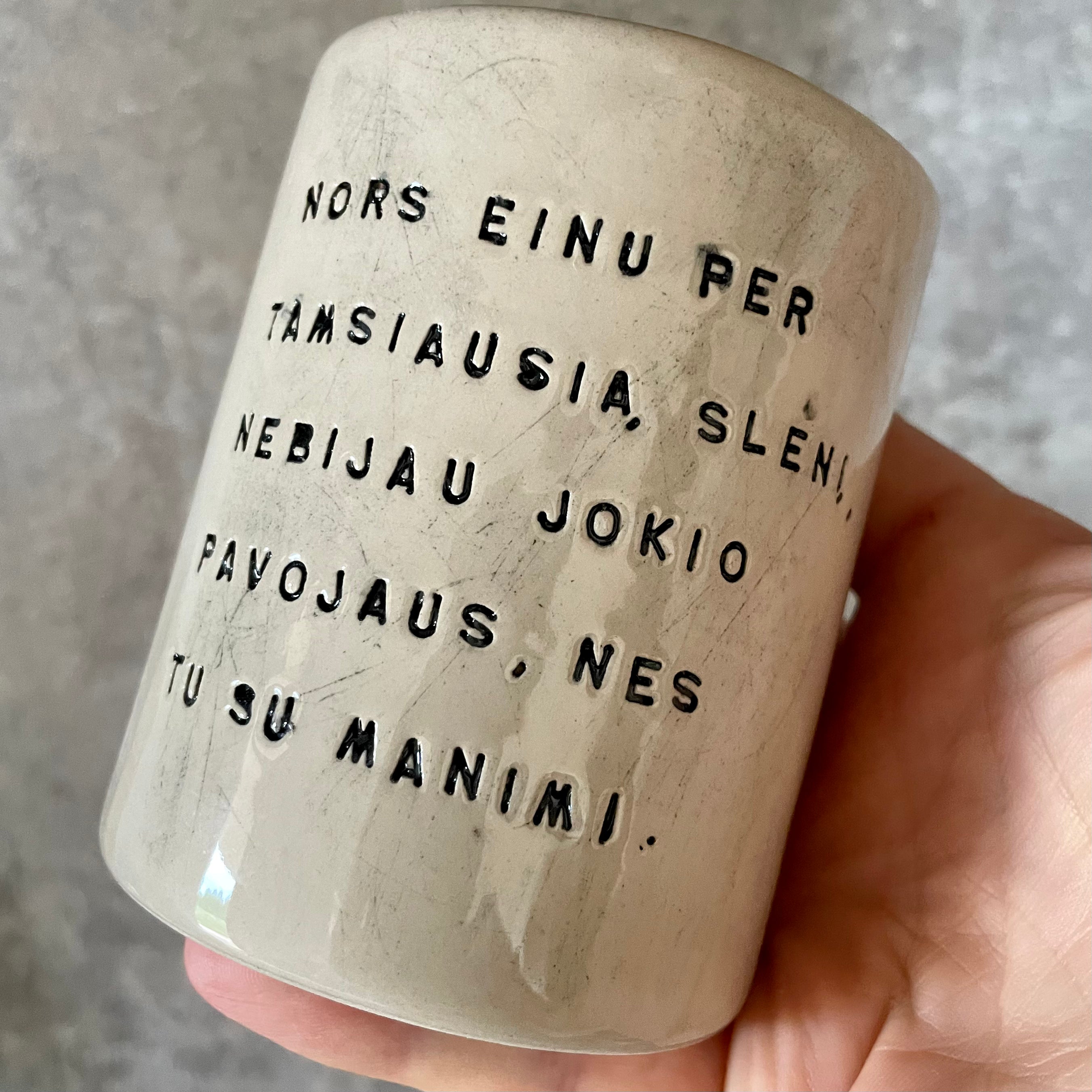 Tumbler mug with quote from Bible in Lithuanian