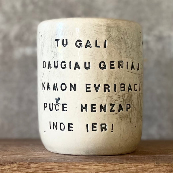 Tumbler mug with funny phrase in Lithuanian