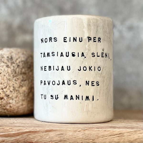 Tumbler mug with quote from Bible in Lithuanian
