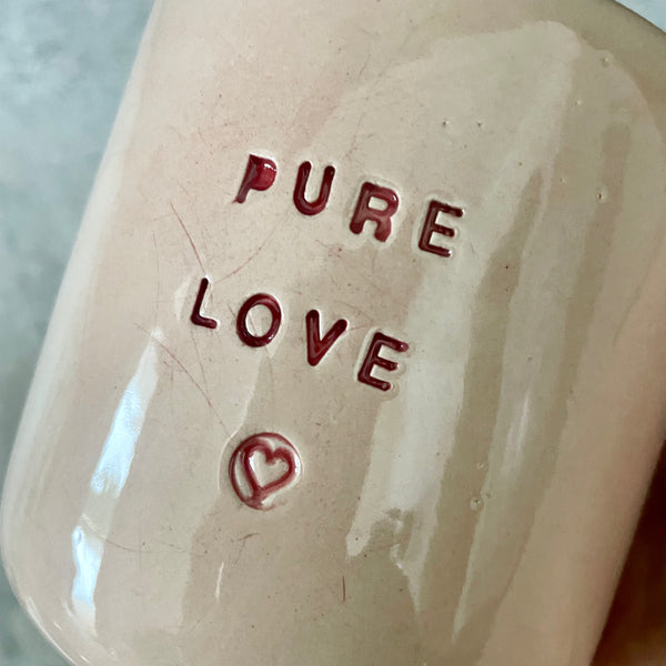 Big pink stoneware mug without handle