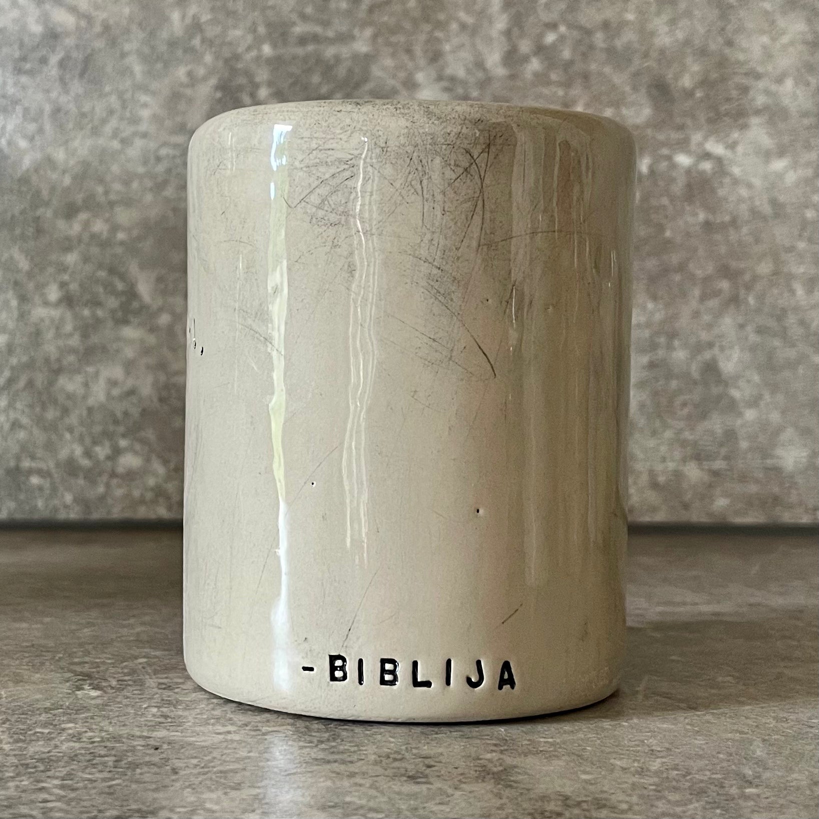 Tumbler mug with quote from Bible in Lithuanian