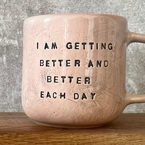 Pink affirmation mug about healing