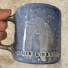 Blue ceramic coffee mug with quote
