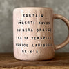 Ceramic mug with text about friendship
