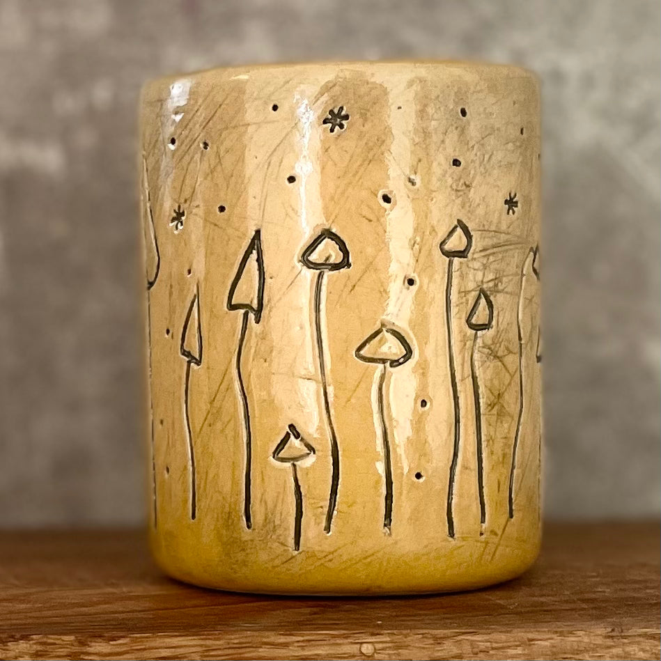 Yellow mushroom mug
