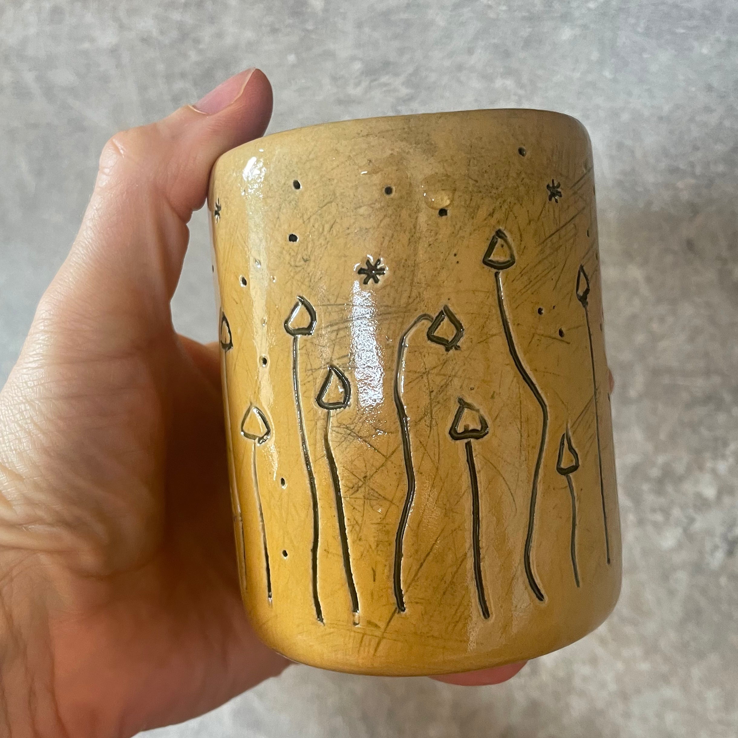 Yellow mushroom mug