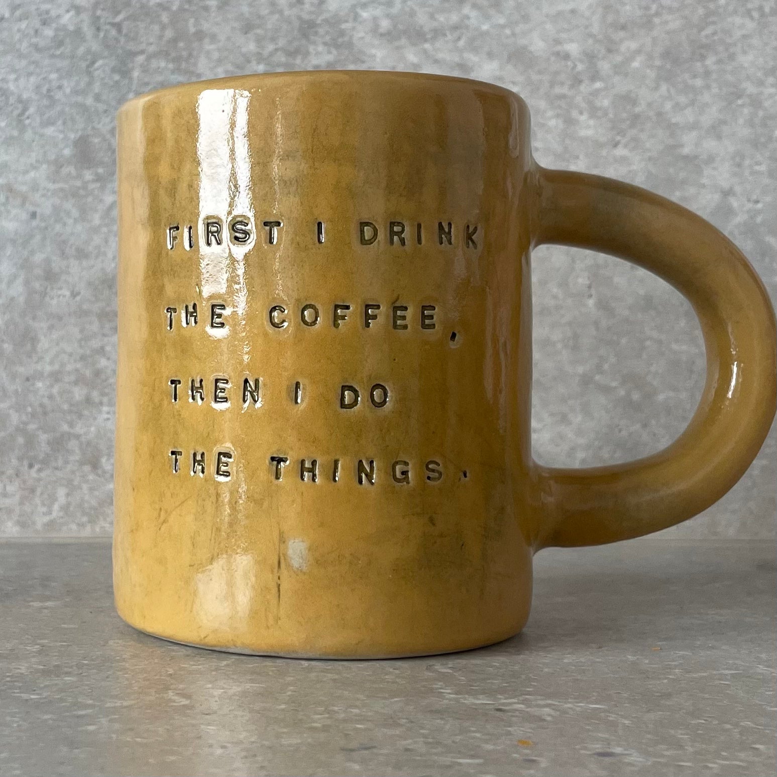 Big mug with saying about coffee