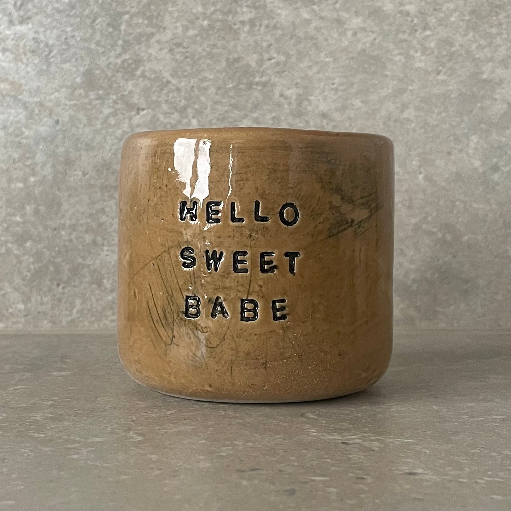 Caramel cozy tumbler mug HELLO SWEET BABE