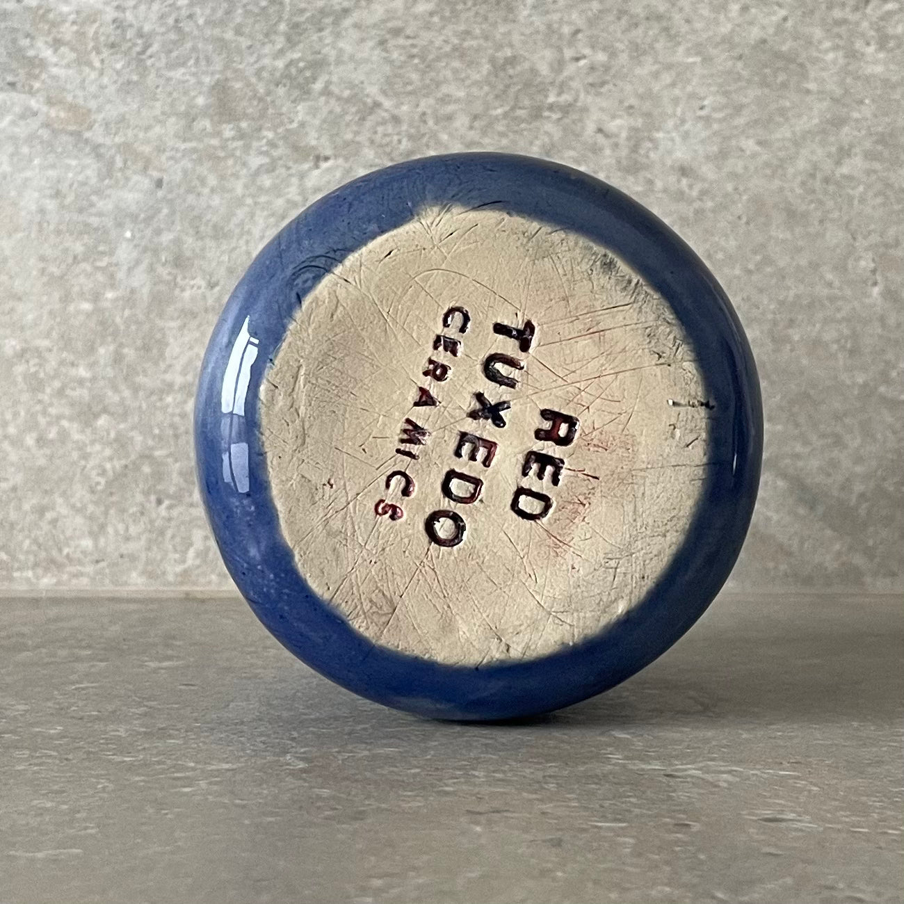 Blue ceramic mug with funny phrase