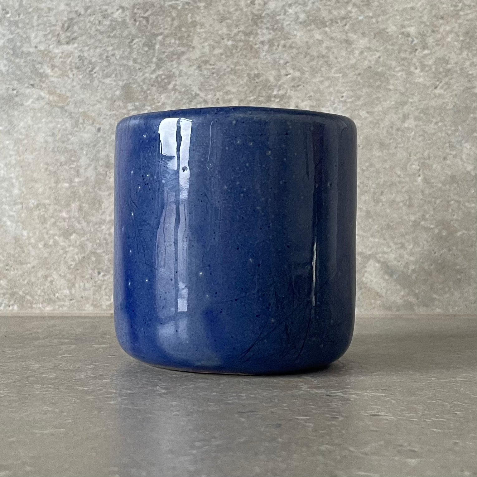 Blue ceramic mug with funny phrase