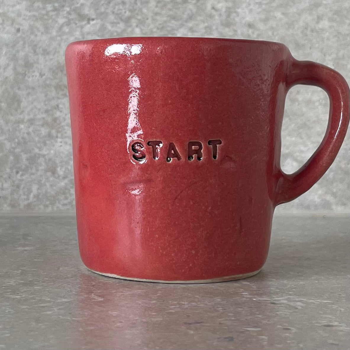 Bright red small coffee mug START