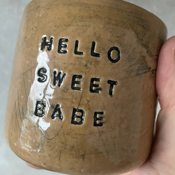 Caramel cozy tumbler mug HELLO SWEET BABE