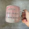 Light-berry-pink mug with words in Lithuanian