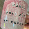 Light-berry-pink mug with words in Lithuanian