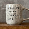 Speckled mug with words about work - another