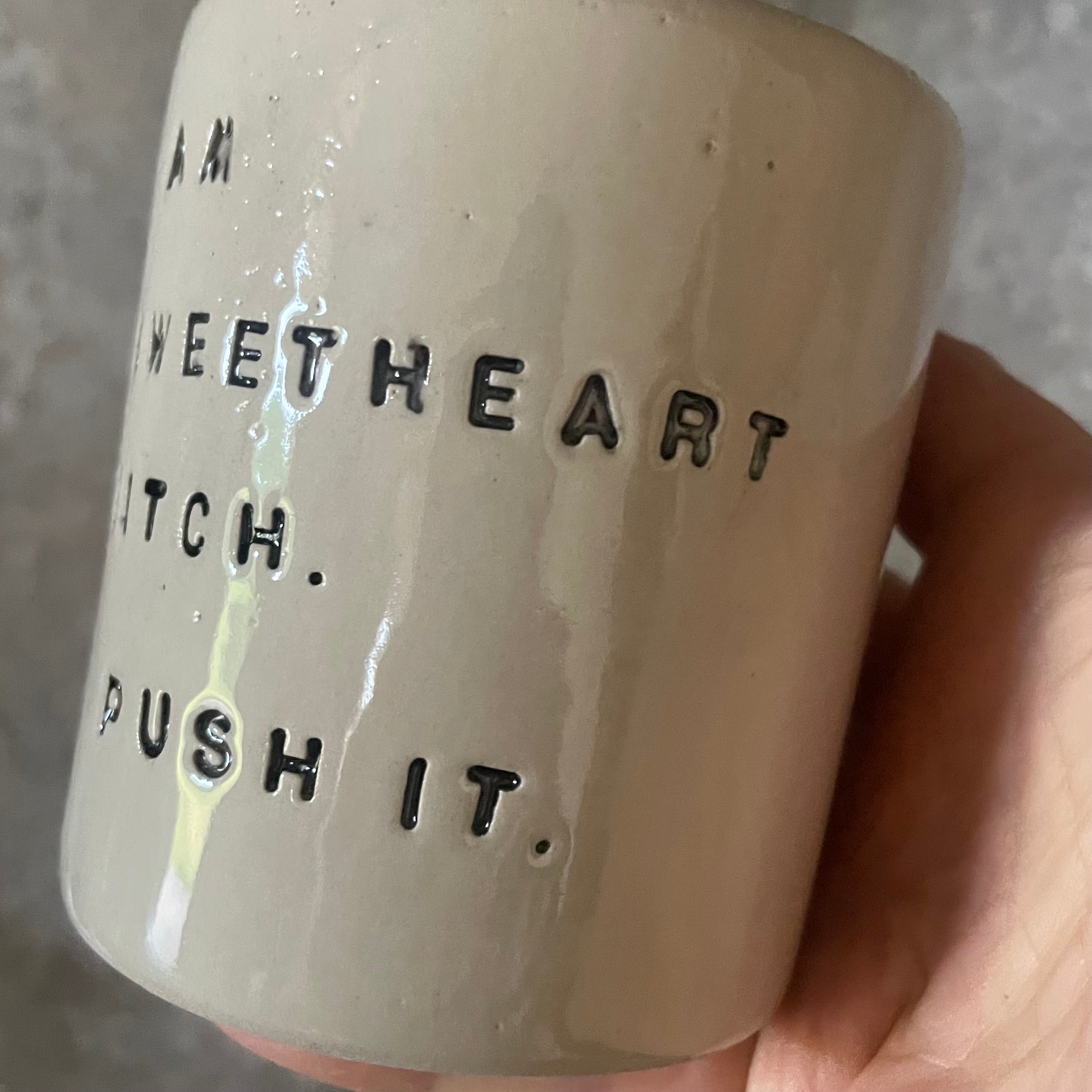 White mug with funny saying