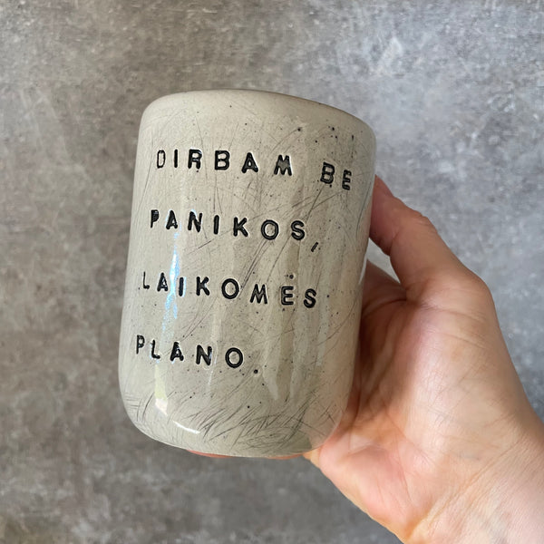 Two big ceramic tumbler mugs without handle about work