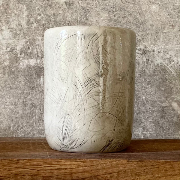 Speckled tumbler mug with saying about work