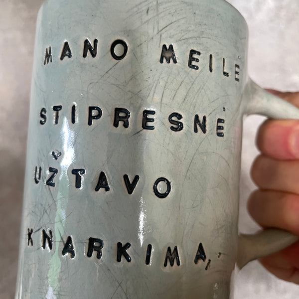 Big blue mug with lovely saying about snore