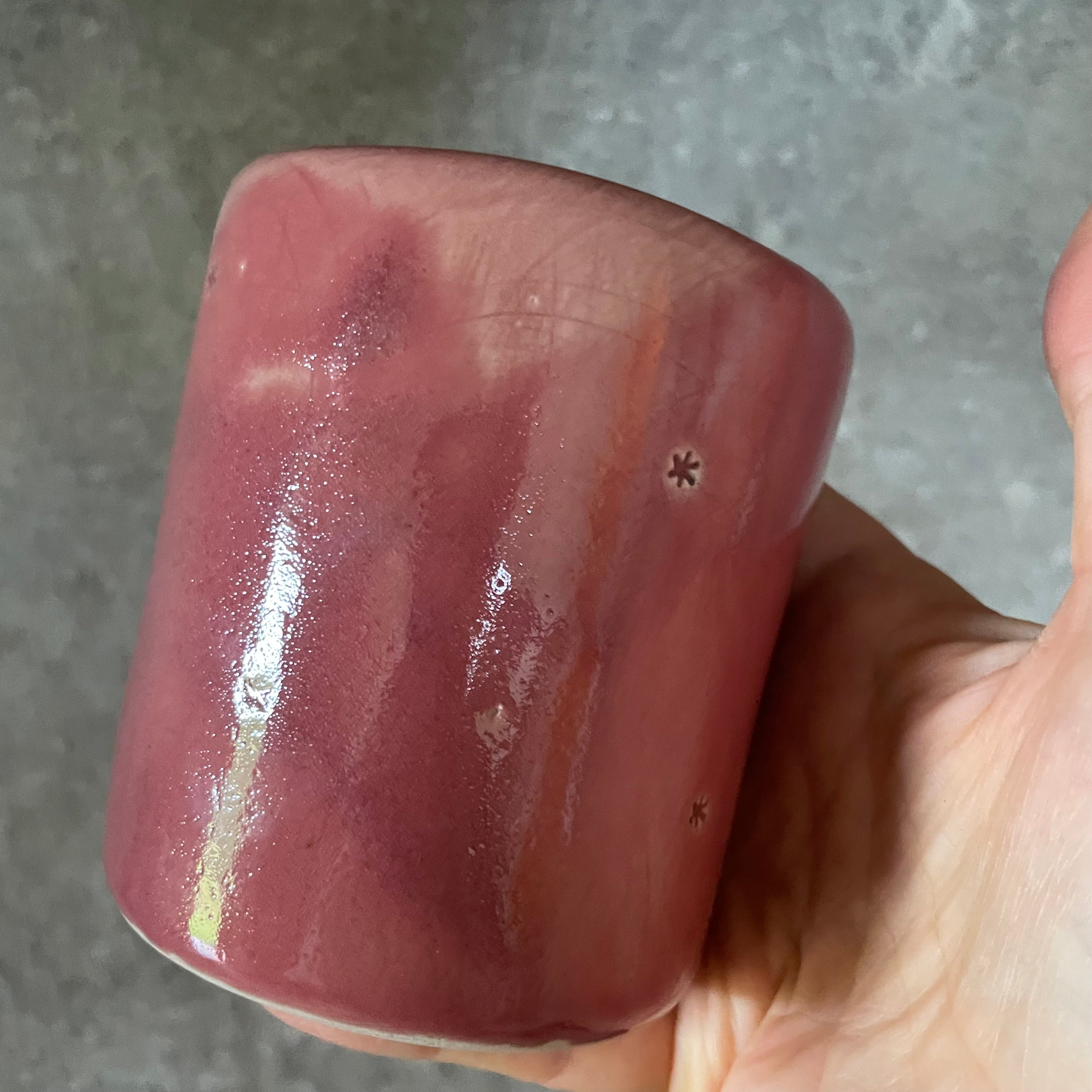 Pink mug with calming words without handle