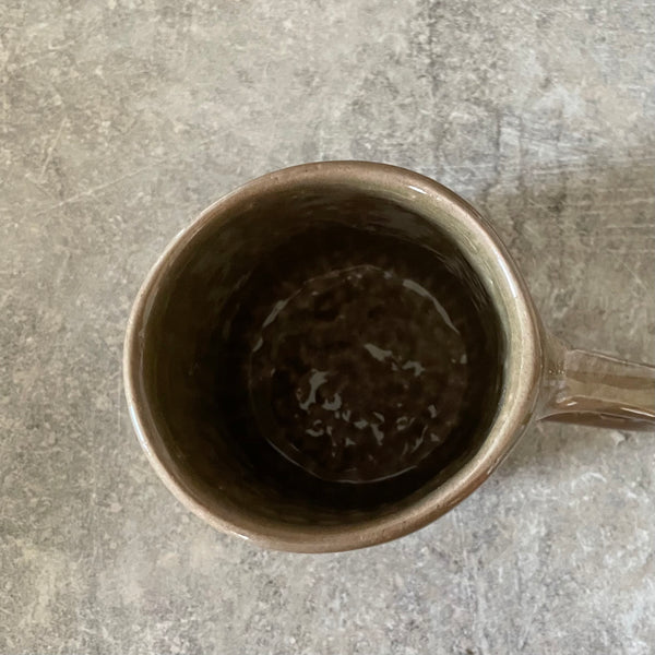 Dark brown tumbler mug with words about work