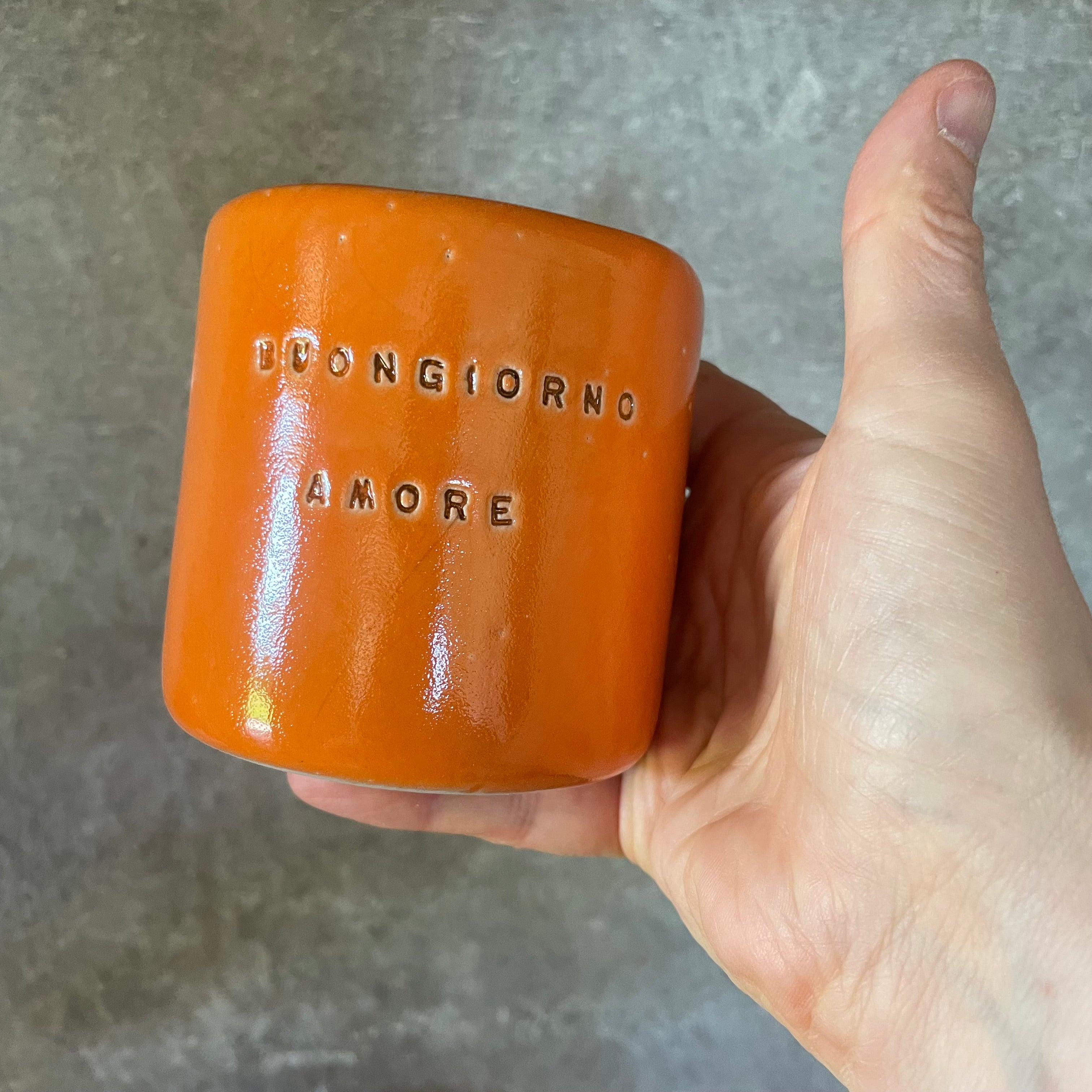 Lovely bright orange mugs with Italian love words