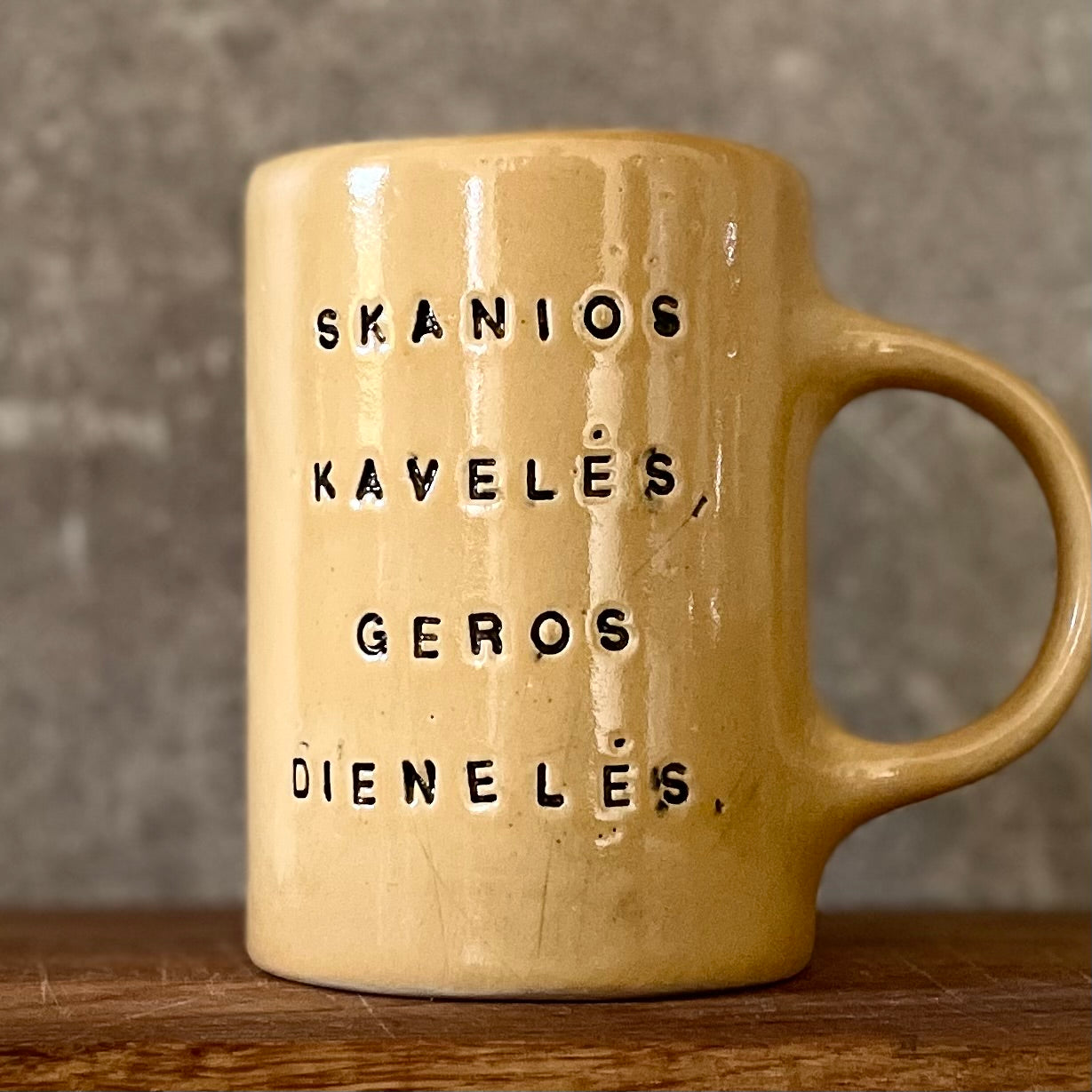 Big yellow mug with good wishes