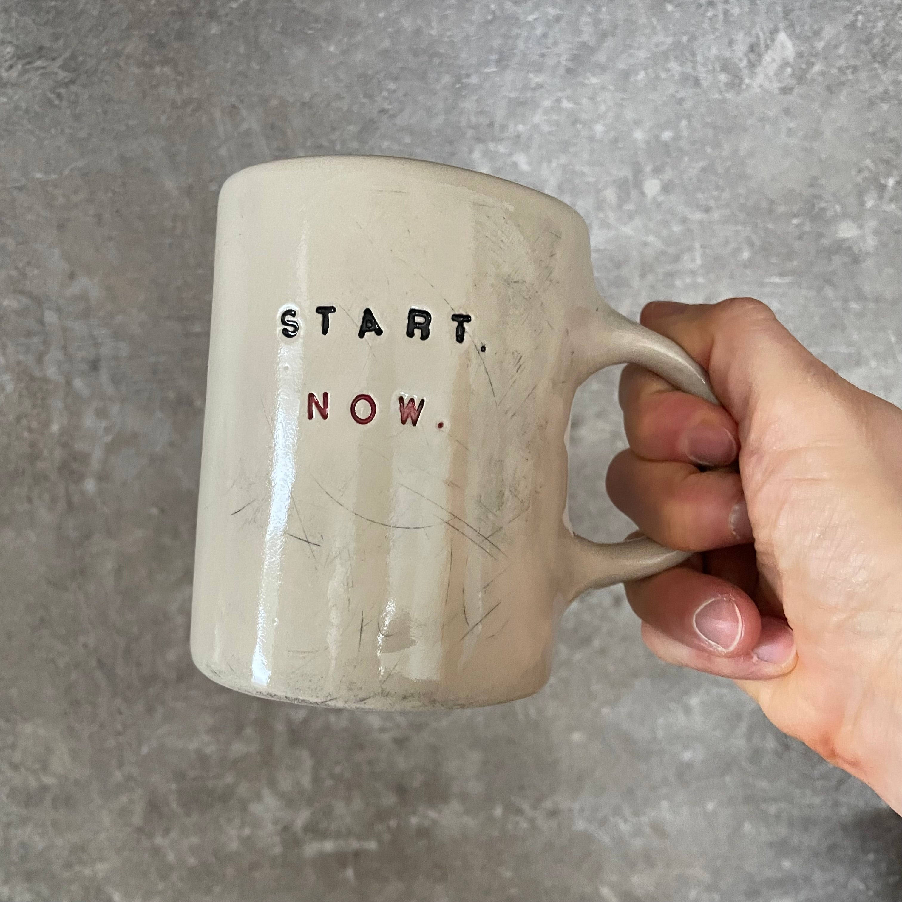 Handmade ceramic stoneware mug START NOW