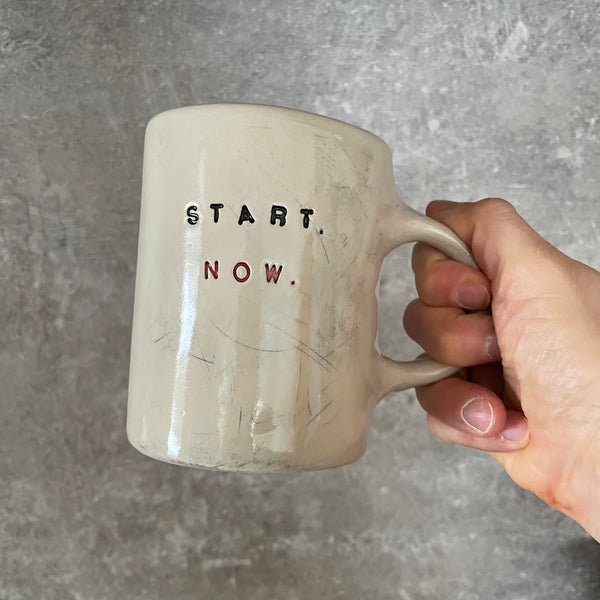 Handmade ceramic stoneware mug START NOW