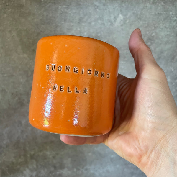 Lovely bright orange mugs with Italian love words