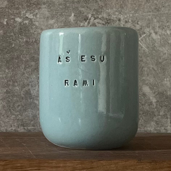 Small blue affirmation mug AŠ RAMI