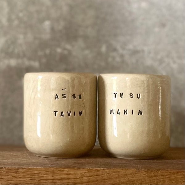 Du maži puodeliai "Tu su manim" "Aš su tavim"