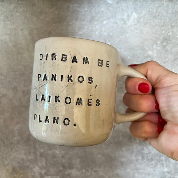 White medium ceramic mug with words about work - twin