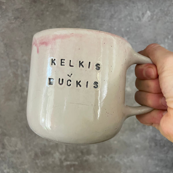Big irregularly pink mug KELKIS BUČKIS