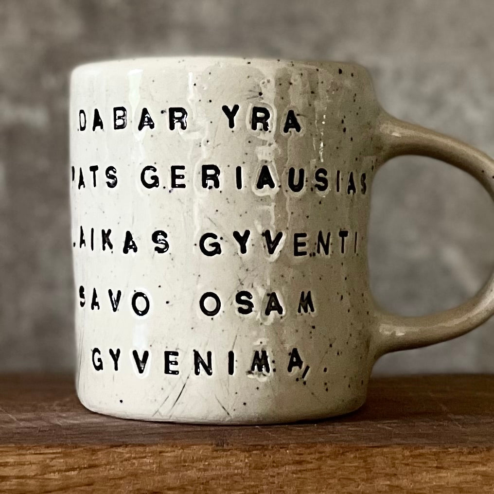 Ceramic mug about time and life