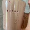 Rausvas puodelis RELAX su gėlytėmis