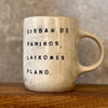 White big ceramic mug with words about work