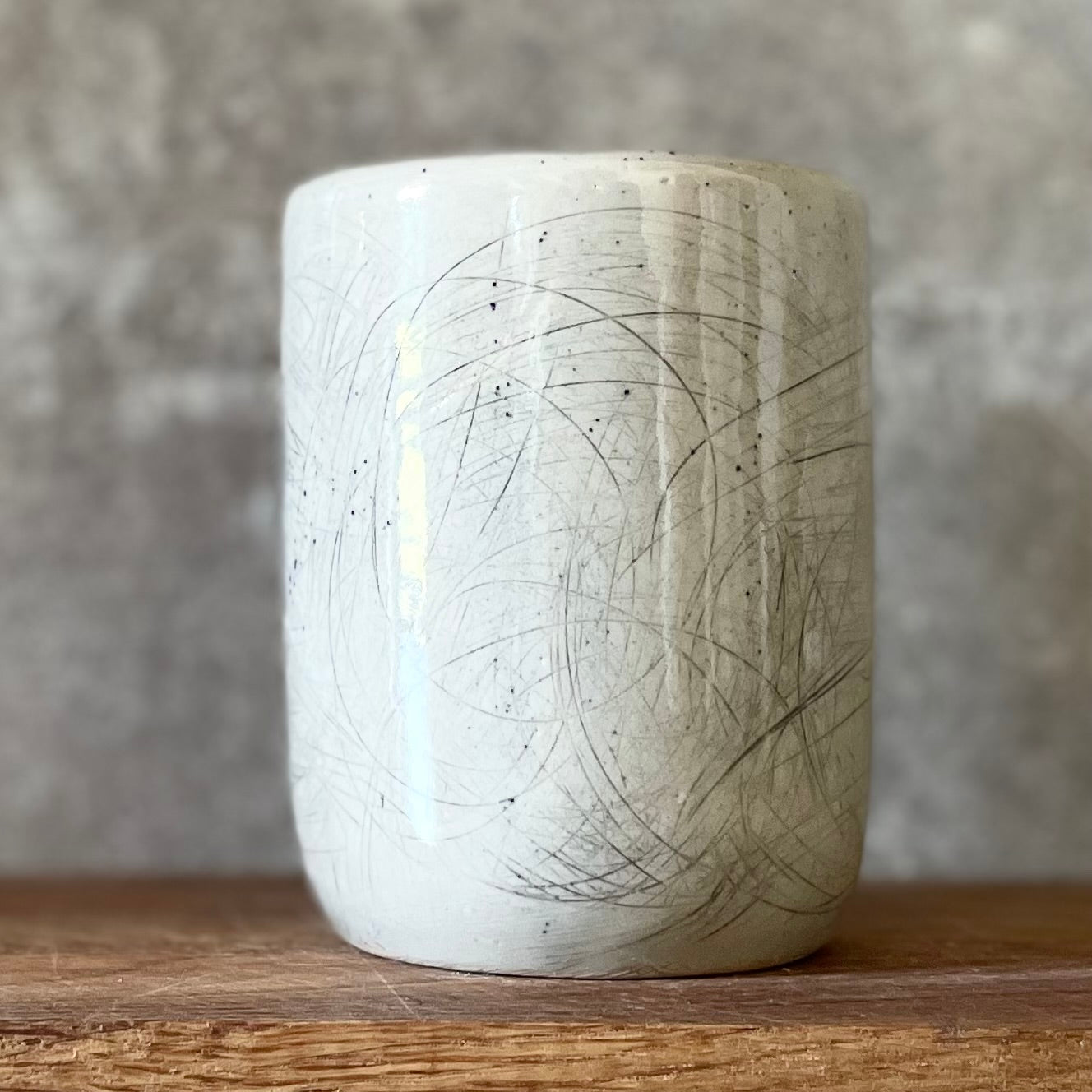 Speckled tumbler mug with saying about work