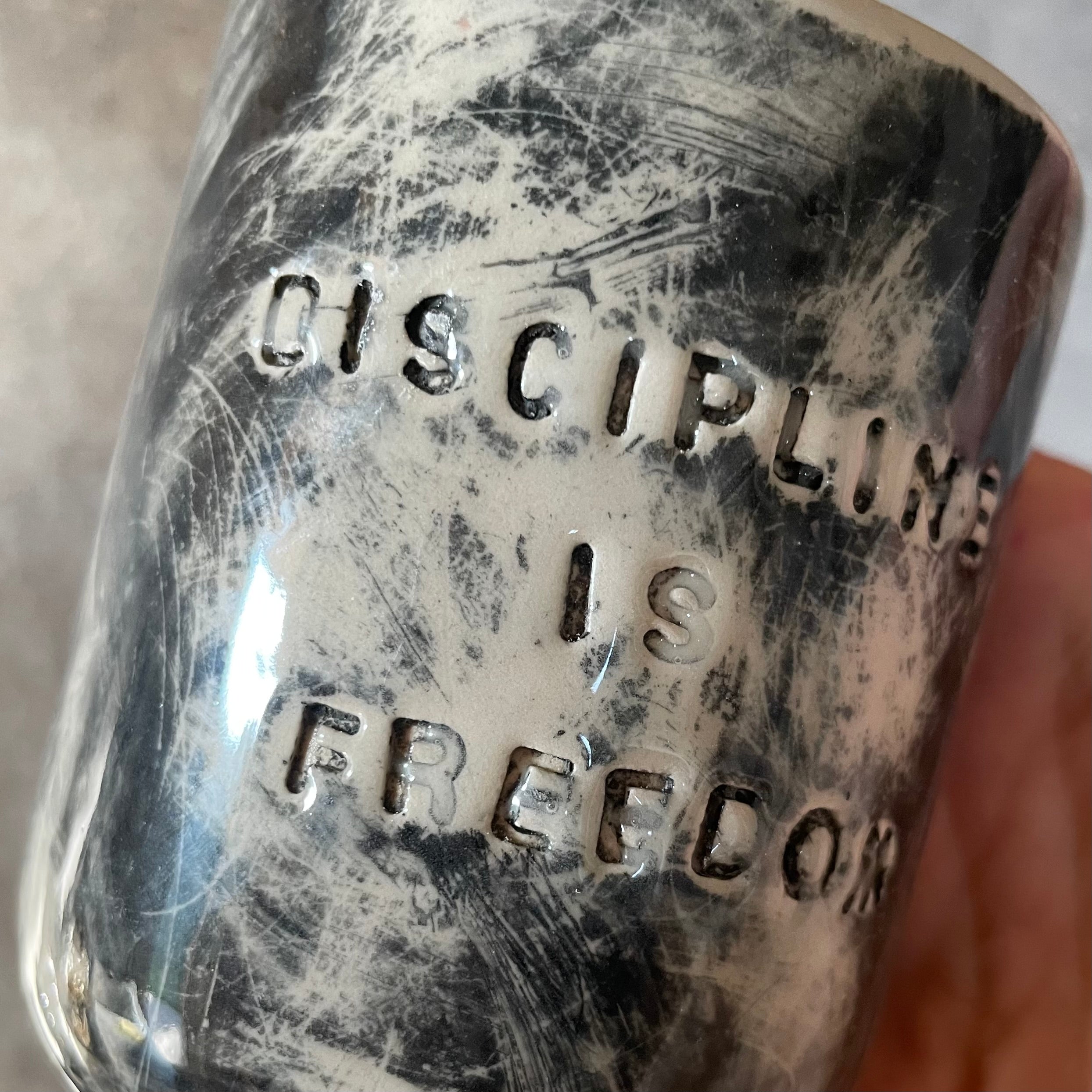 Small dark mug about discipline