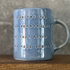 Handmade blue ceramic mug with funny text