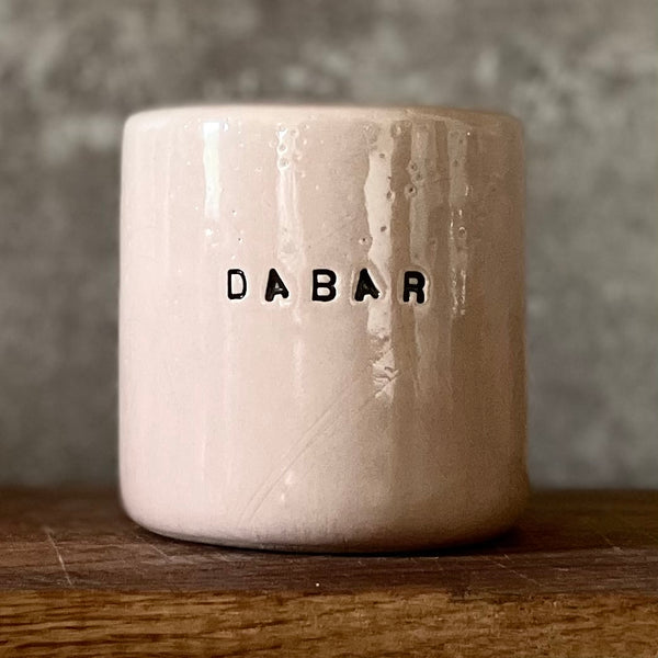 Pale pink ceramic mug "DABAR IR ČIA"