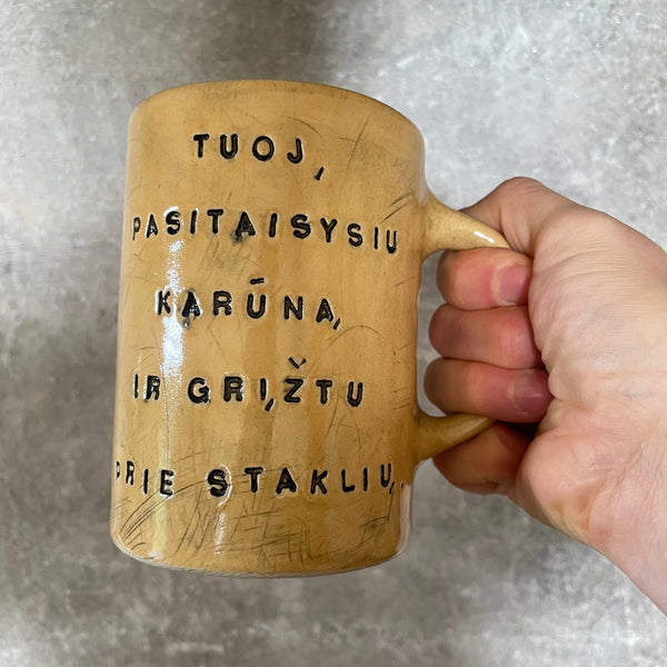 Big mug with funny phrase in Lithuanian