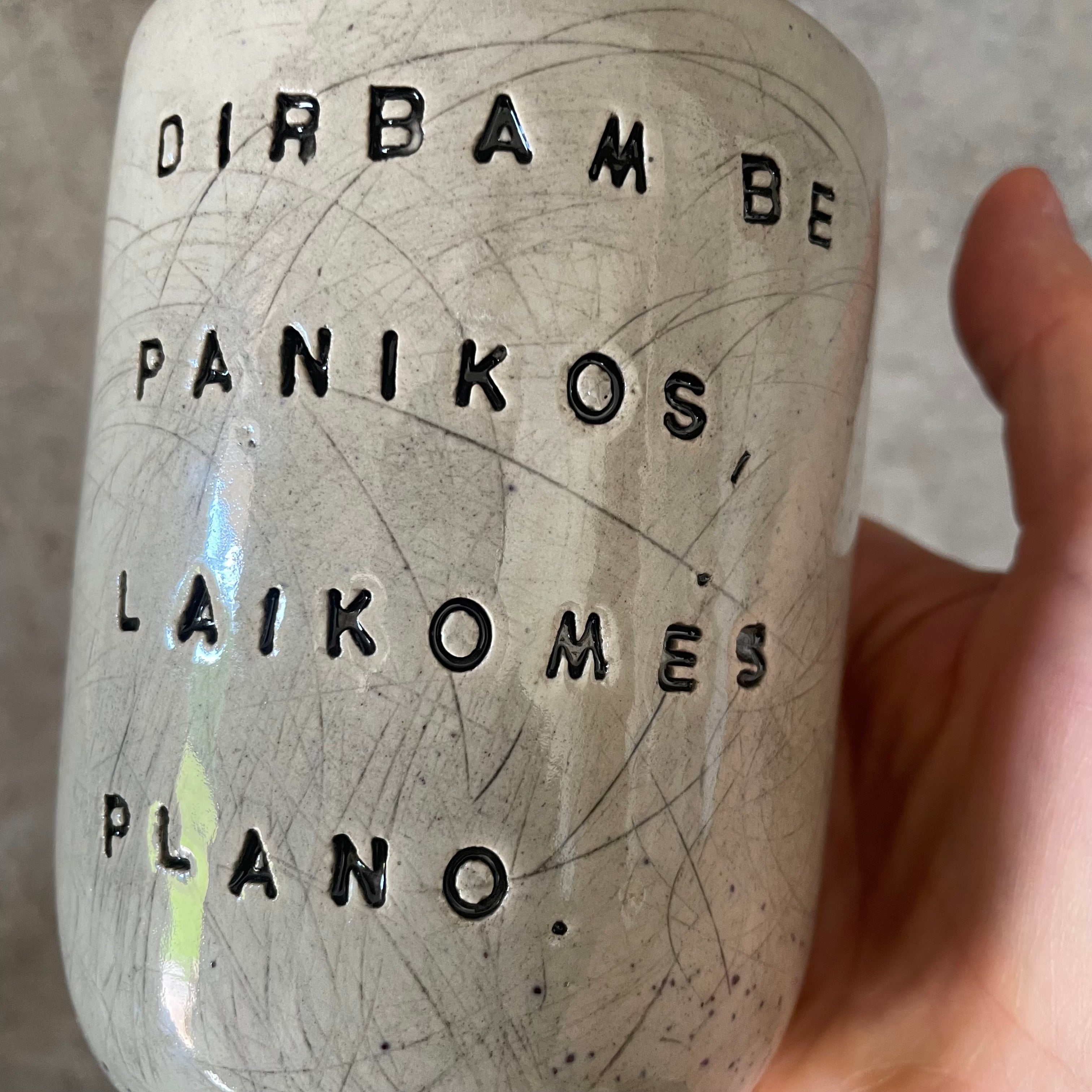 Speckled tumbler mug with saying about work