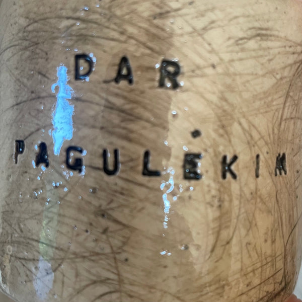 Set of two espresso mugs with words in Lithuanian