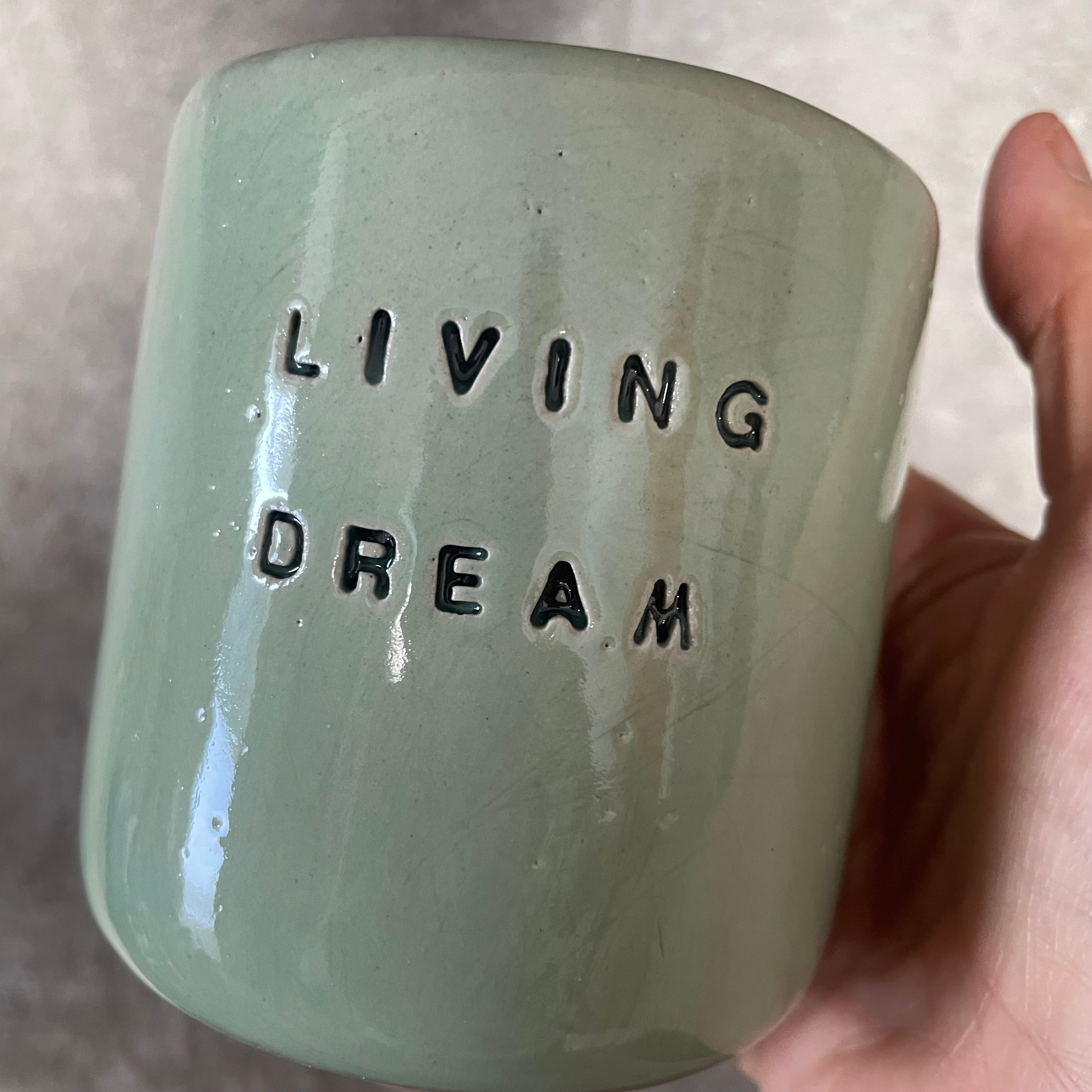 Greenish ceramic mug  without handle LIVING DREAM