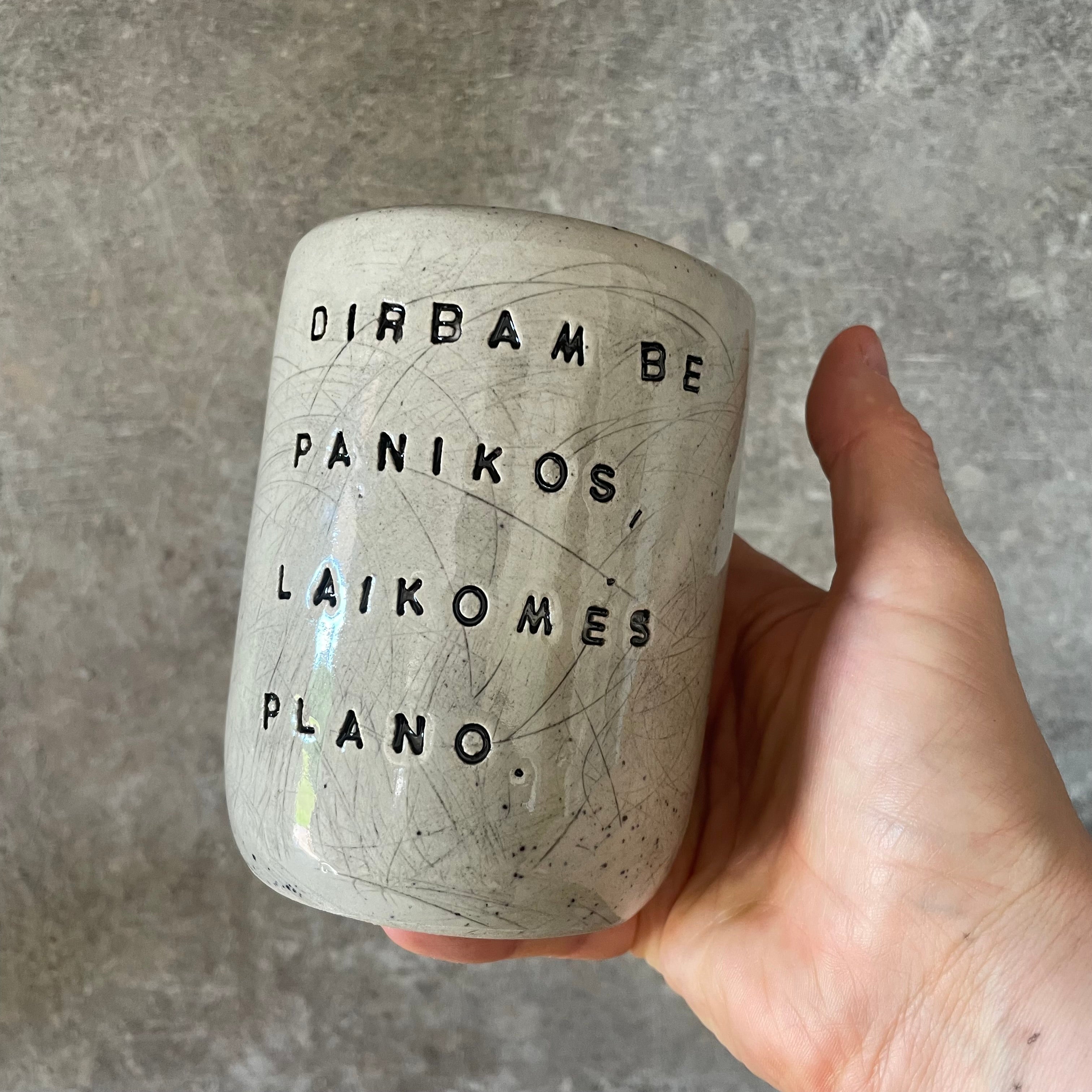 Speckled tumbler mug with saying about work